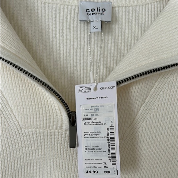 Celio Men's Quarter Zip Sweater NWT, off white/cream - Picture 2 of 4